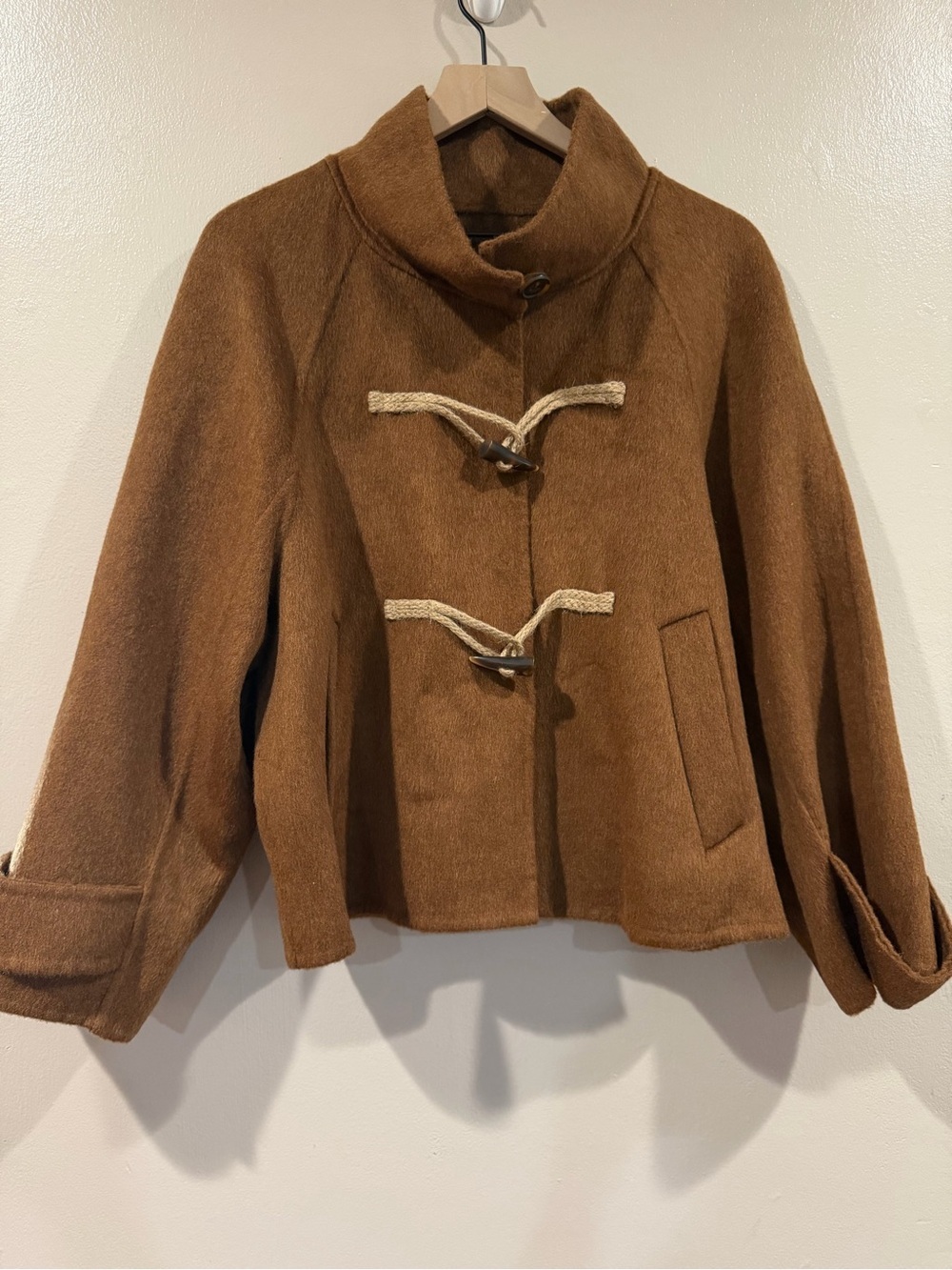 New Women's Short Toggle Wool Coat in Warm Brown Medium/Large Size
